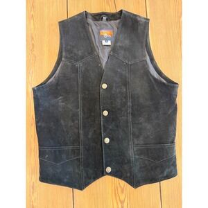 Cripple Creek Black Suede Leather‎ Vest Men's Medium Western Style Snap Front